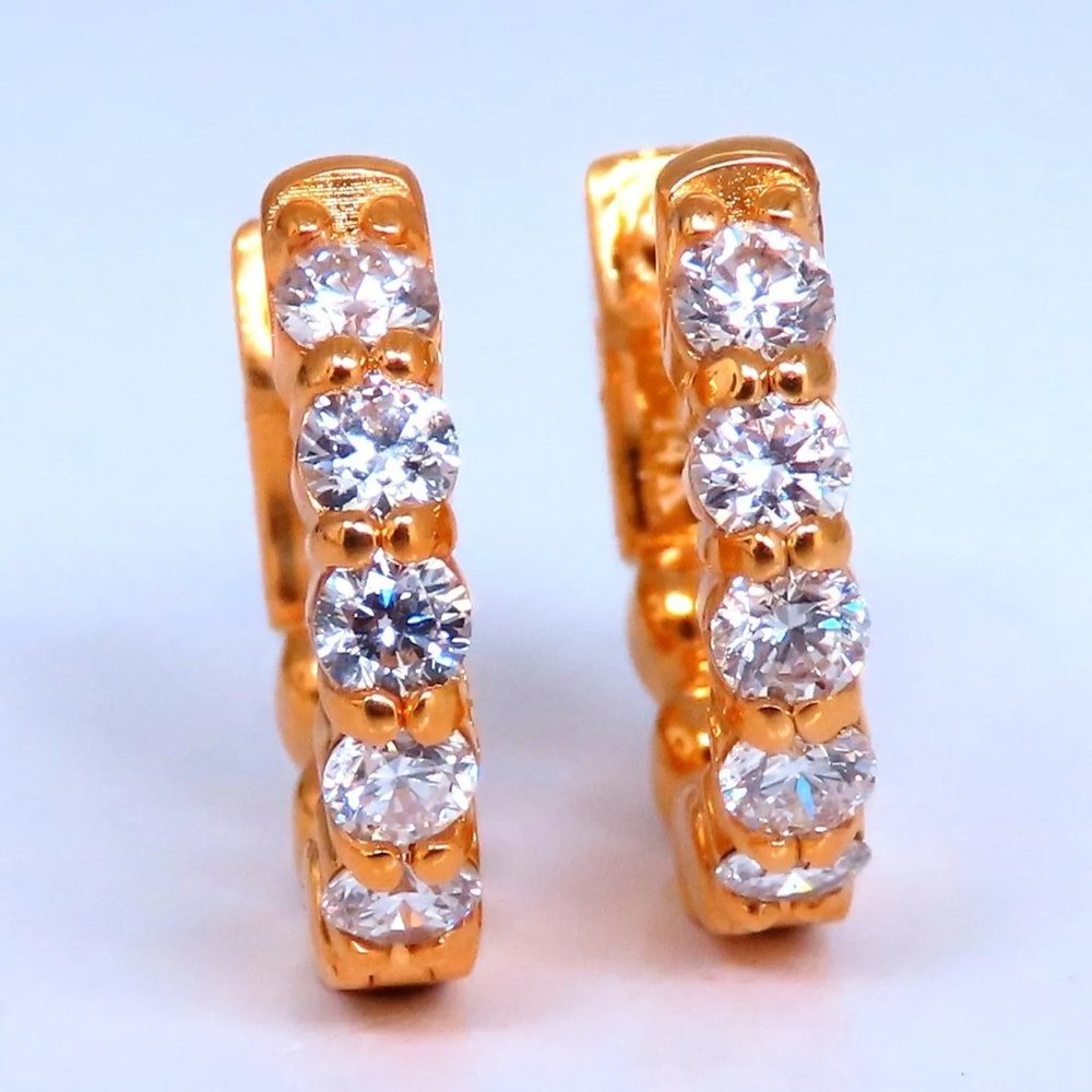 .92ct Natural Round Diamond hoop earrings 14kt 15mm button & share prong